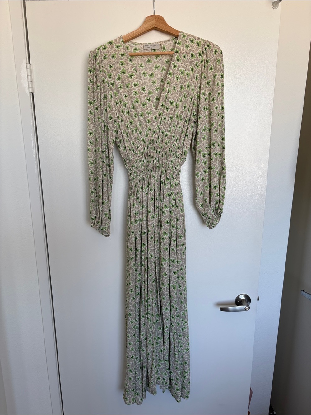 Dress Forum Cream Maxi Dress with Green Floral Print